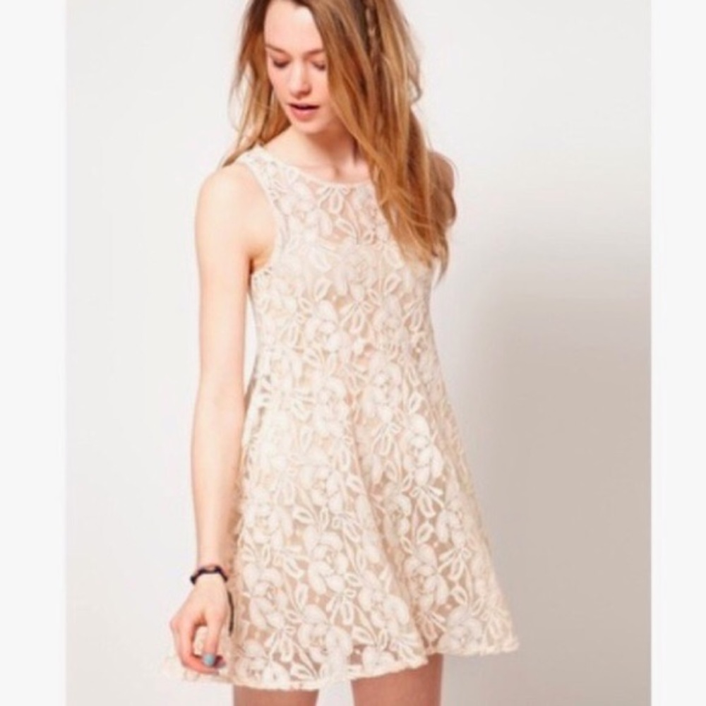 Free People Ivory Miles of Lace Trapeze Dress XS